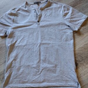 Roberto Baraket  Light Gray Striped Henley Shirt